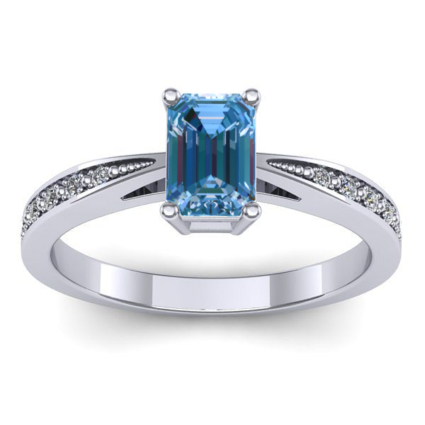 Inel de logodna cu diamant de laborator albastru dreptunghiular