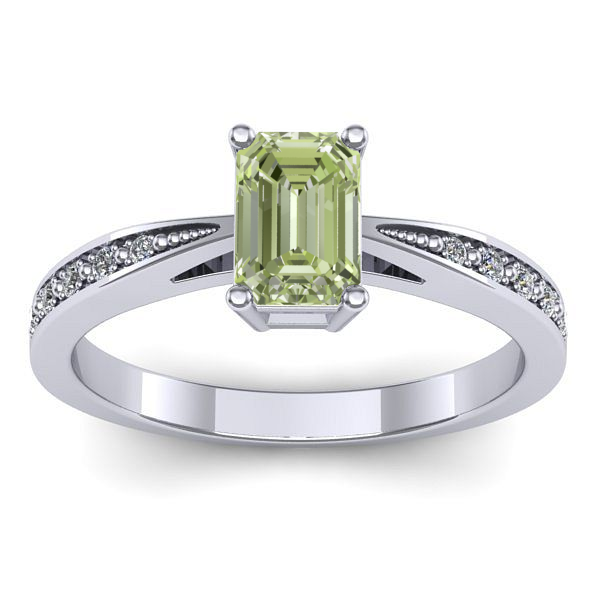 Inel de logodna cu diamant de laborator verde dreptunghiular