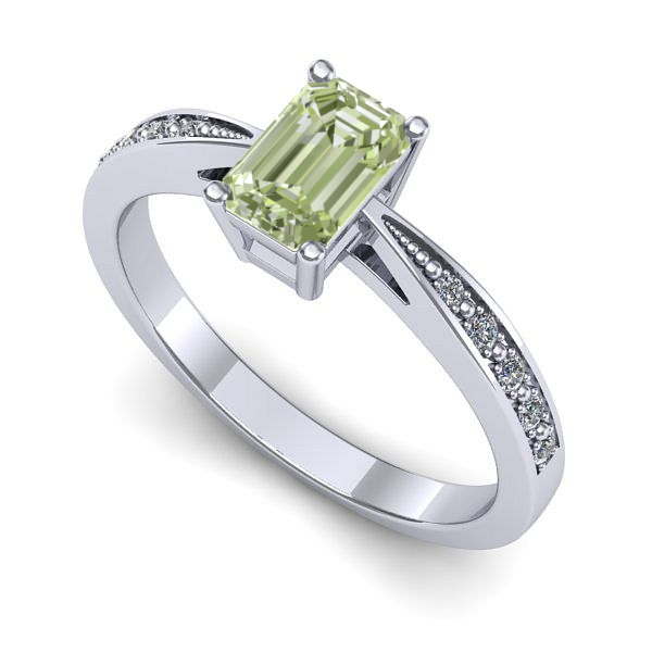 Inel de logodna din aur alb cu diamant de laborator verde