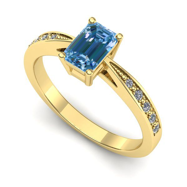 Inel de logodna din aur galben cu diamant de laborator albastru