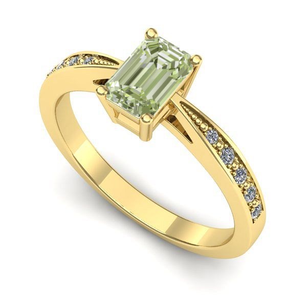 Inel logodna din aur galben cu diamant de laborator verde