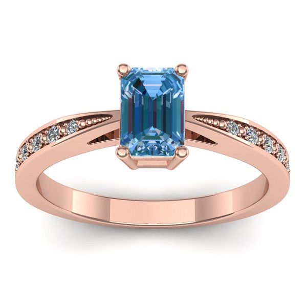 Inel cu diamant de laborator albastru dreptunghiular