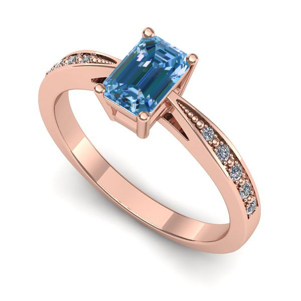 Inel din aur roz cu diamant de laborator albastru