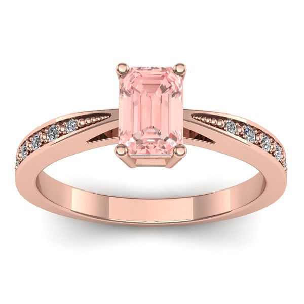 Inel logodna cu diamant de laborator roz dreptunghiular