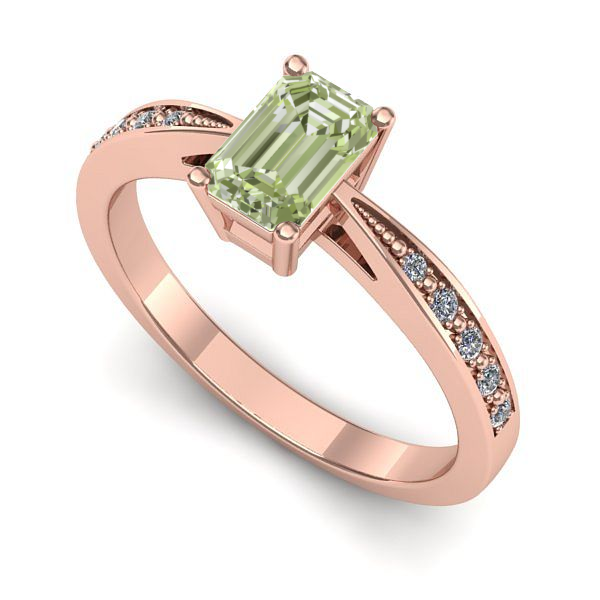 Inel logodna din aur roz cu diamant de laborator verde