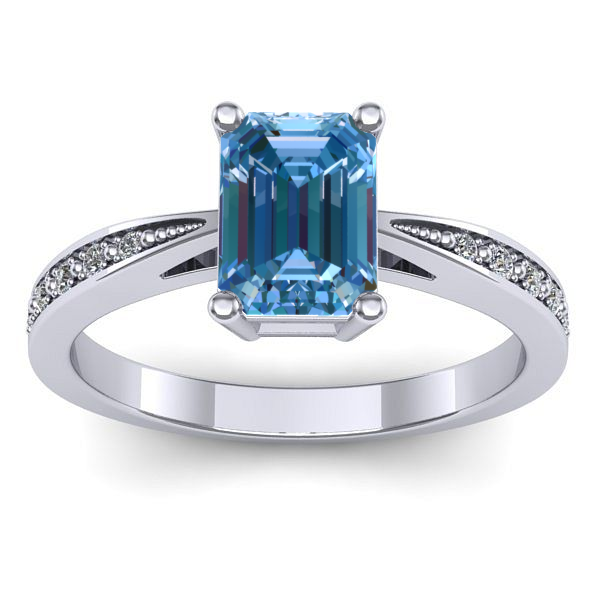 Inel cu diamant de laborator albastru dreptunghiular