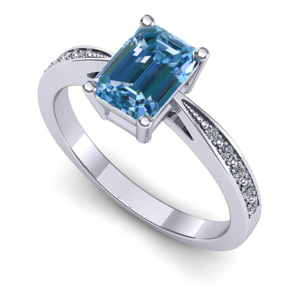 Inel din aur alb cu diamant de laborator albastru