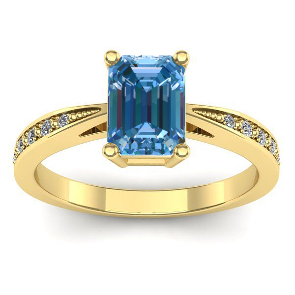Inel logodna cu diamant de laborator albastru dreptunghiular