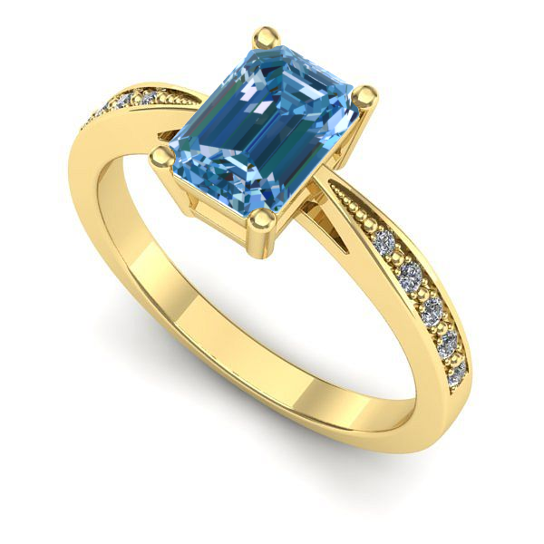 Inel logodna din aur galben cu diamant de laborator albastru
