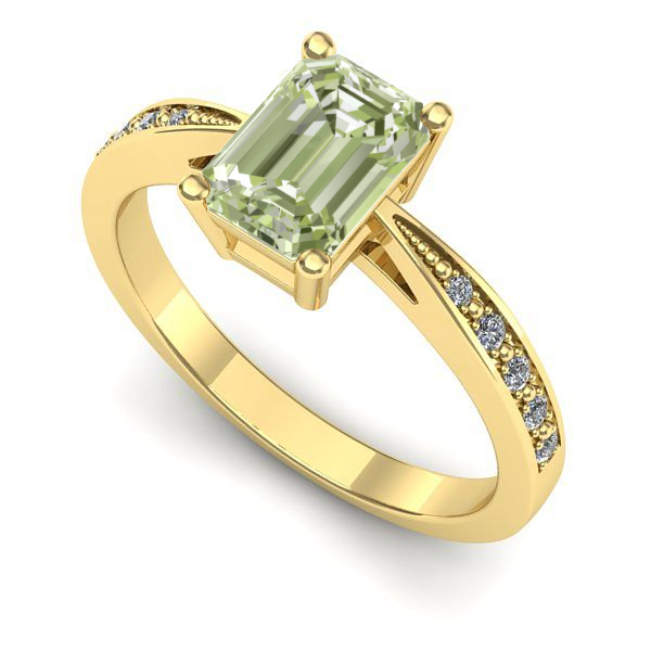 Inel logodna din aur galben cu diamant de laborator verde