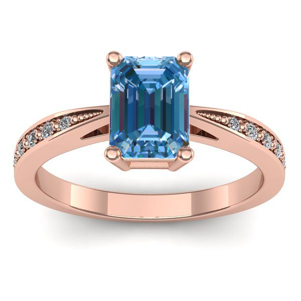 Inel logodna cu diamant de laborator albastru dreptunghiular