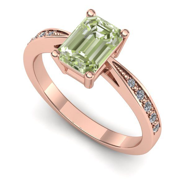 Inel de logodna din aur roz cu diamant de laborator verde