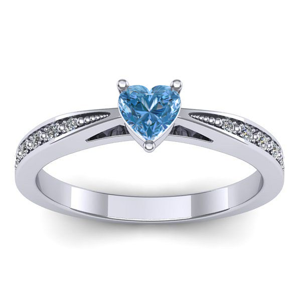 Inel logodna cu diamant de laborator albastru inima