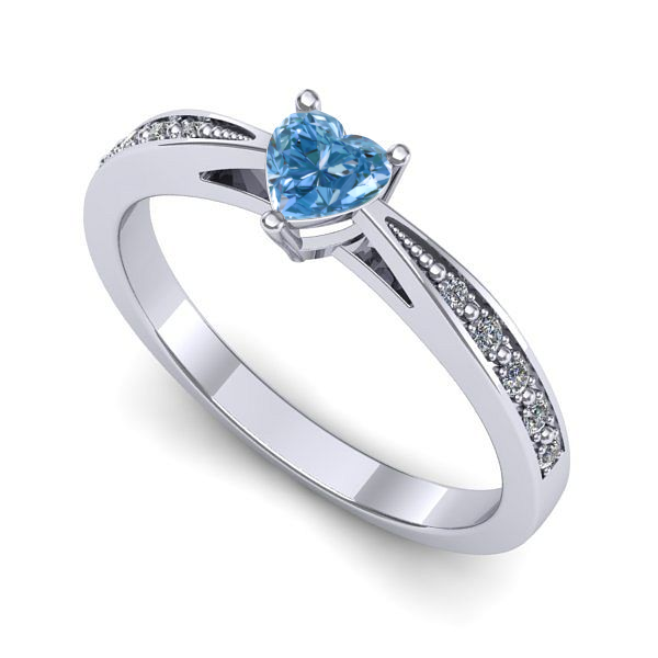 Inel de logodna din aur alb cu diamant de laborator albastru