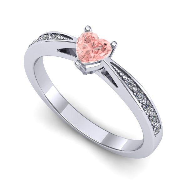 Inel de logodna din aur alb cu diamant de laborator roz