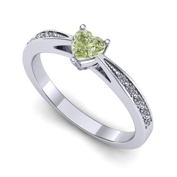 Inel din aur alb cu diamant de laborator verde