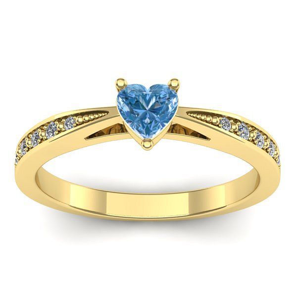 Inel de logodna cu diamant de laborator albastru inima
