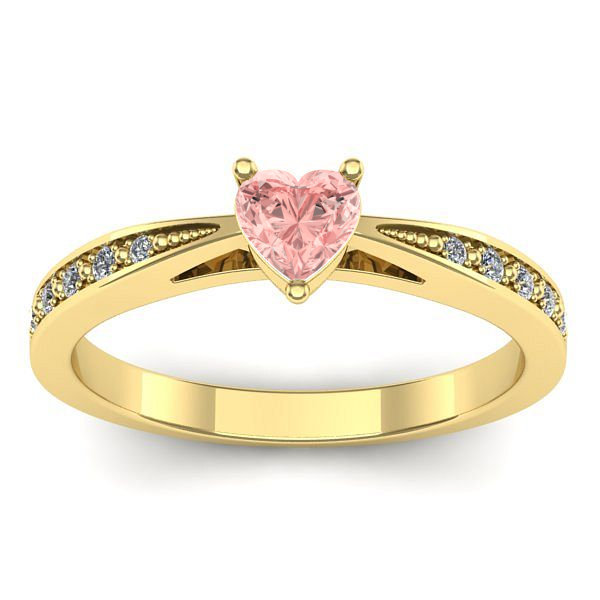 Inel cu diamant de laborator roz inima