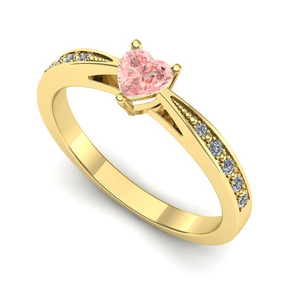 Inel din aur galben cu diamant de laborator roz