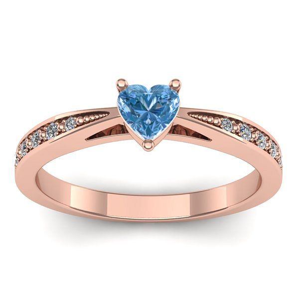 Inel cu diamant de laborator albastru inima