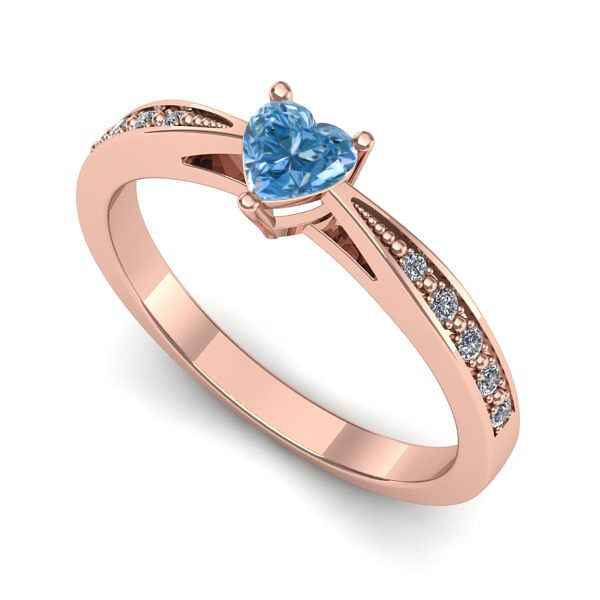 Inel logodna din aur roz cu diamant de laborator albastru