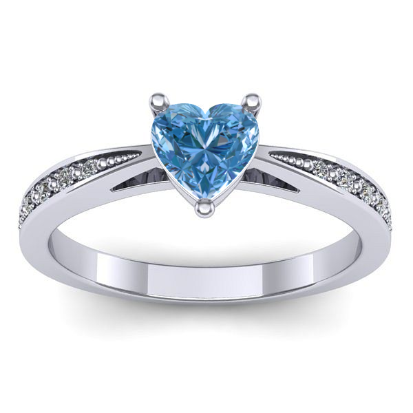 Inel cu diamant de laborator albastru inima