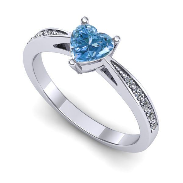 Inel din aur alb cu diamant de laborator albastru