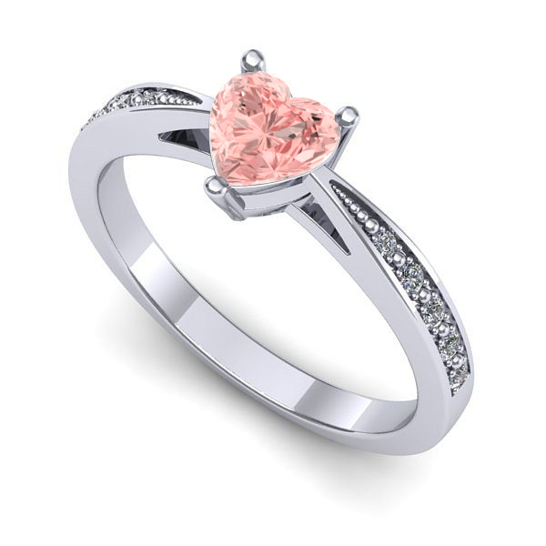 Inel logodna din aur alb cu diamant de laborator roz