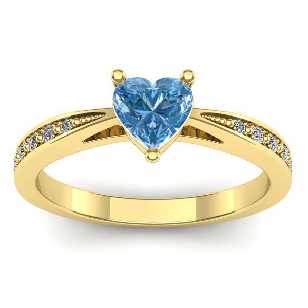 Inel de logodna cu diamant de laborator albastru inima