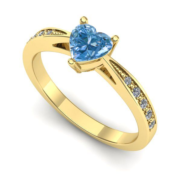 Inel de logodna din aur galben cu diamant de laborator albastru