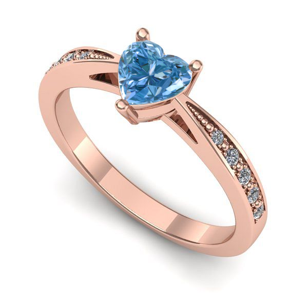 Inel logodna din aur roz cu diamant de laborator albastru