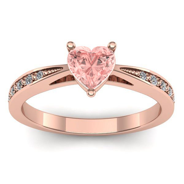 Inel de logodna cu diamant de laborator roz inima