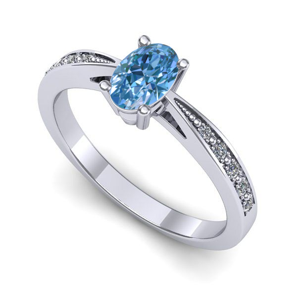 Inel de logodna din aur alb cu diamant de laborator albastru