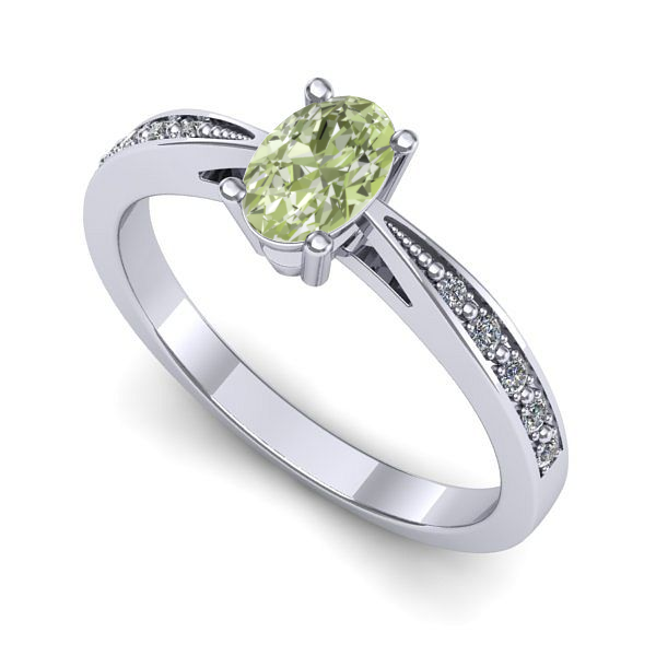 Inel din aur alb cu diamant de laborator verde