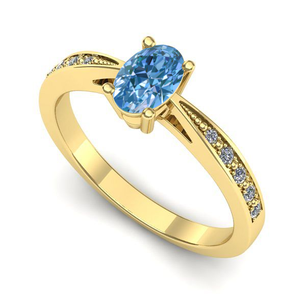 Inel din aur galben cu diamant de laborator albastru