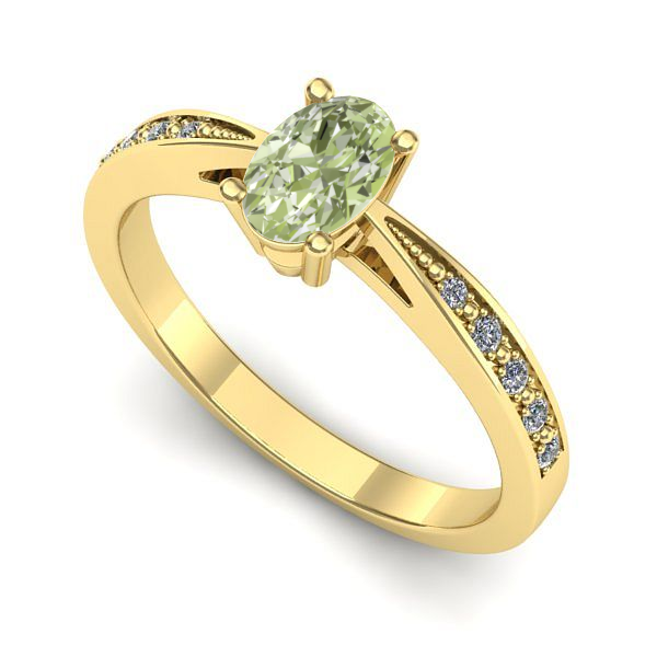 Inel de logodna din aur galben cu diamant de laborator verde