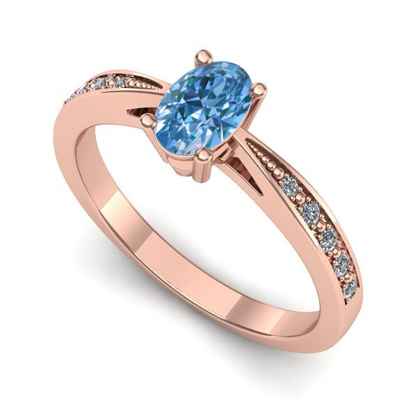 Inel din aur roz cu diamant de laborator albastru