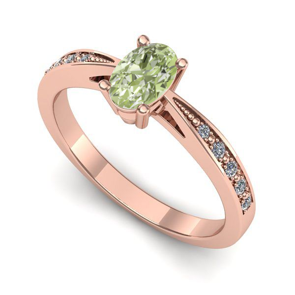 Inel de logodna din aur roz cu diamant de laborator verde