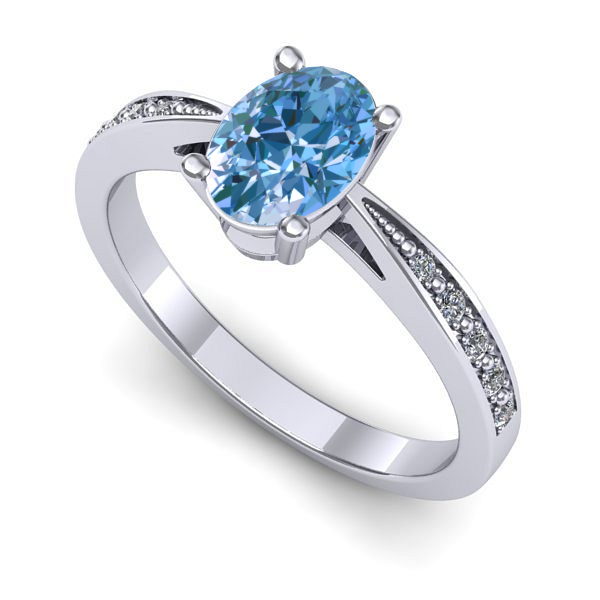 Inel din aur alb cu diamant de laborator albastru