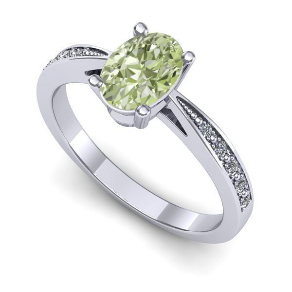 Inel din aur alb cu diamant de laborator verde