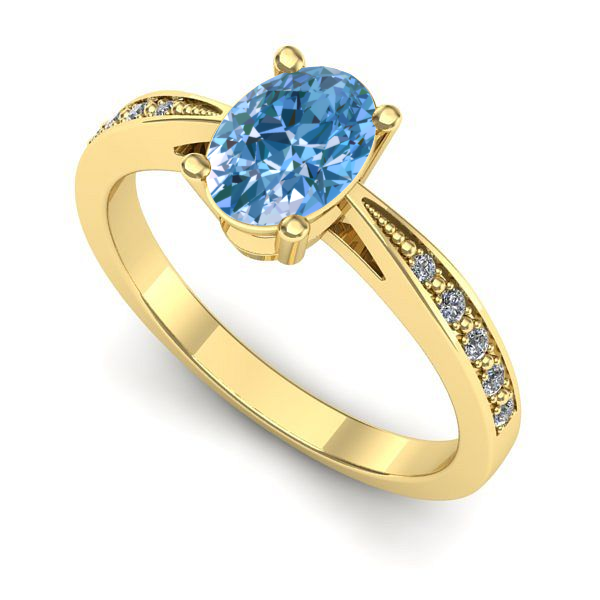 Inel de logodna din aur galben cu diamant de laborator albastru