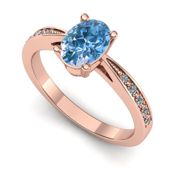 Inel din aur roz cu diamant de laborator albastru