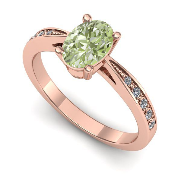 Inel de logodna din aur roz cu diamant de laborator verde