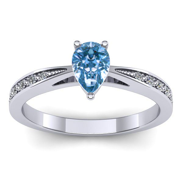 Inel cu diamant de laborator albastru lacrima