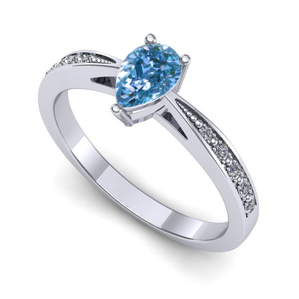 Inel din aur alb cu diamant de laborator albastru