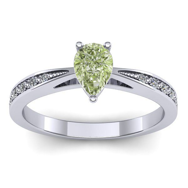 Inel logodna cu diamant de laborator verde lacrima