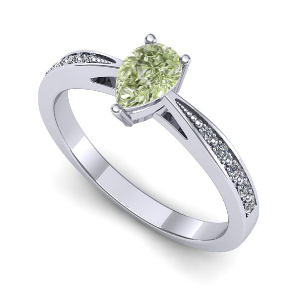 Inel de logodna din aur alb cu diamant de laborator verde