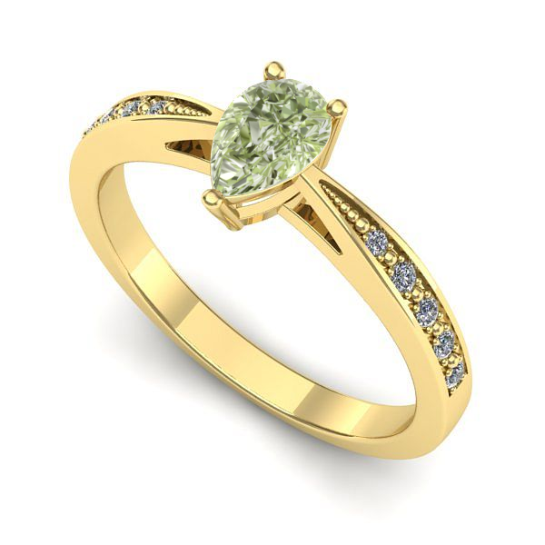 Inel din aur galben cu diamant de laborator verde