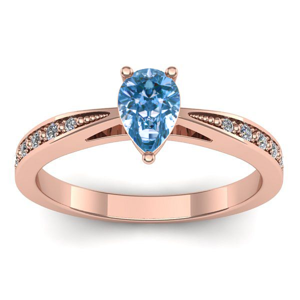 Inel cu diamant de laborator albastru lacrima