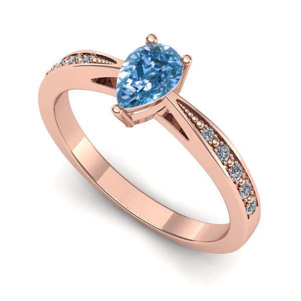 Inel logodna din aur roz cu diamant de laborator albastru